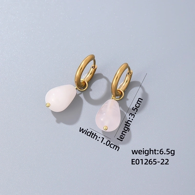 1 Pair Casual Minimalist Water Droplets Plating 304 Stainless Steel Natural Stone K Gold Plated Drop Earrings