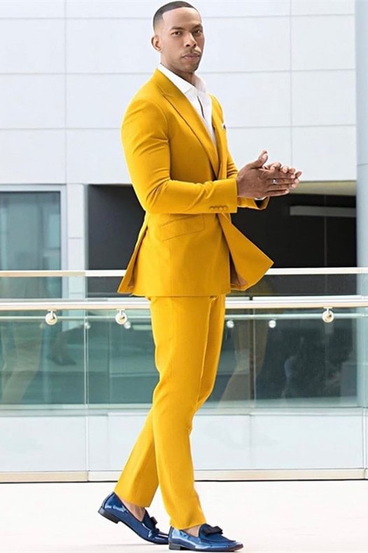 Yellow Ring Bearer Shining Peaked Lapel Suits With Double Breasted Prom Men Suits Online | Ballbellas Ballbellas