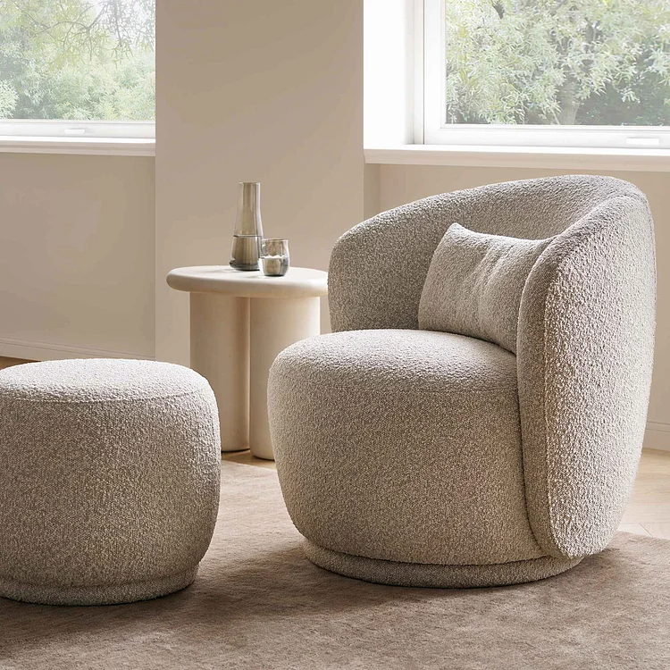 Avery Performance Boucl&eacute; Swivel Armchair with Ottoman