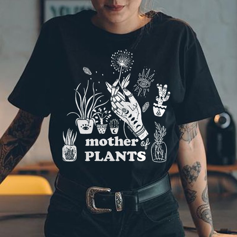 MOTHER PLANTS printed black T-shirt designer