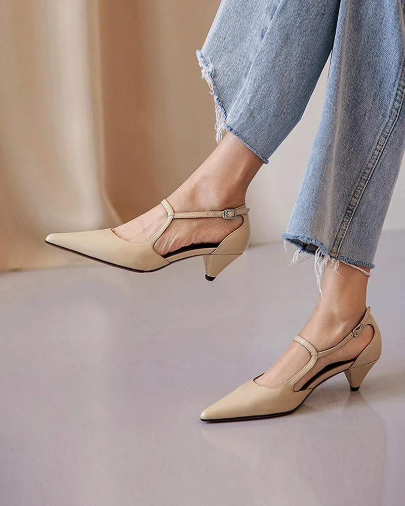 Ladies Shoes Women Low Heels Pointy Toe Mary Jane Shoes Hollow Out Breathable Slip-on Office Casual Business Dress Shoes Women
