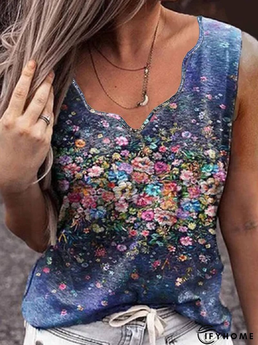 Casual V Neck Floral Floral-Print T-shirt | IFYHOME