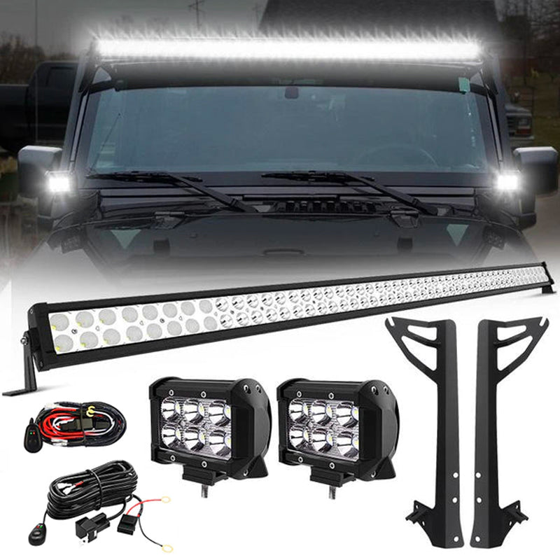 52" Light Bar & 2 Pods work lights & All Brackets Kit for 2007-2018 Jeep Wrangler JK