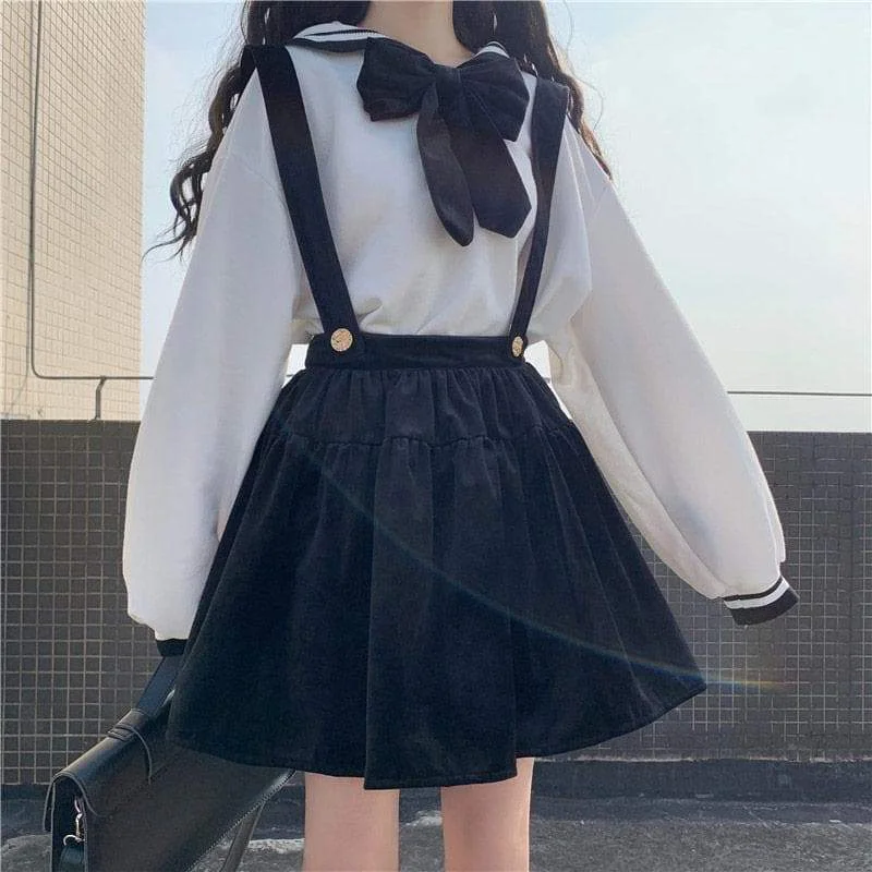 Cute Girl Bowknot Blouse And Suspender Skirt Set SP16027
