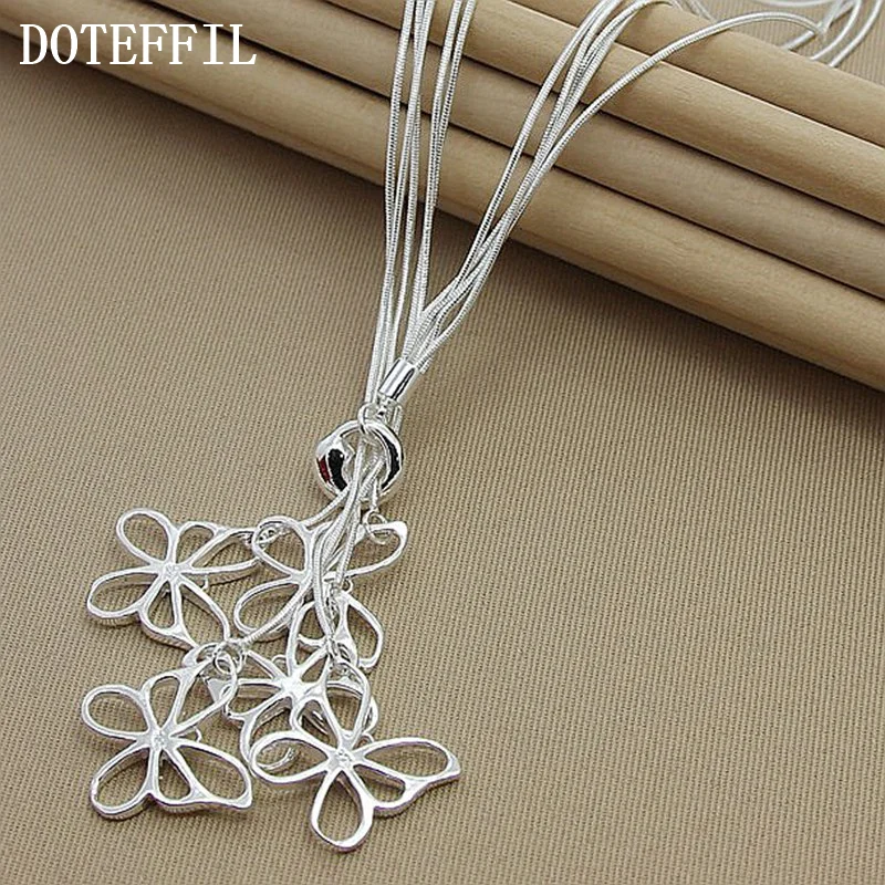 DOTEFFIL 925 Sterling Silver Five Butterfly Snake Chain Necklace For Women Jewelry