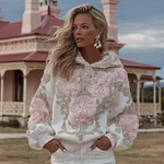 Women's Flower Embroidery Art Long Sleeve Casual Hoodie - Image 2