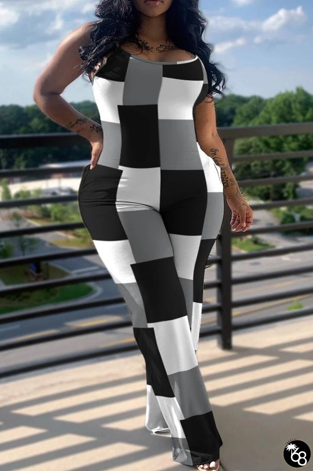Casual Print Patchwork Pocket Spaghetti Strap Plus Size Jumpsuits | 168DEAL