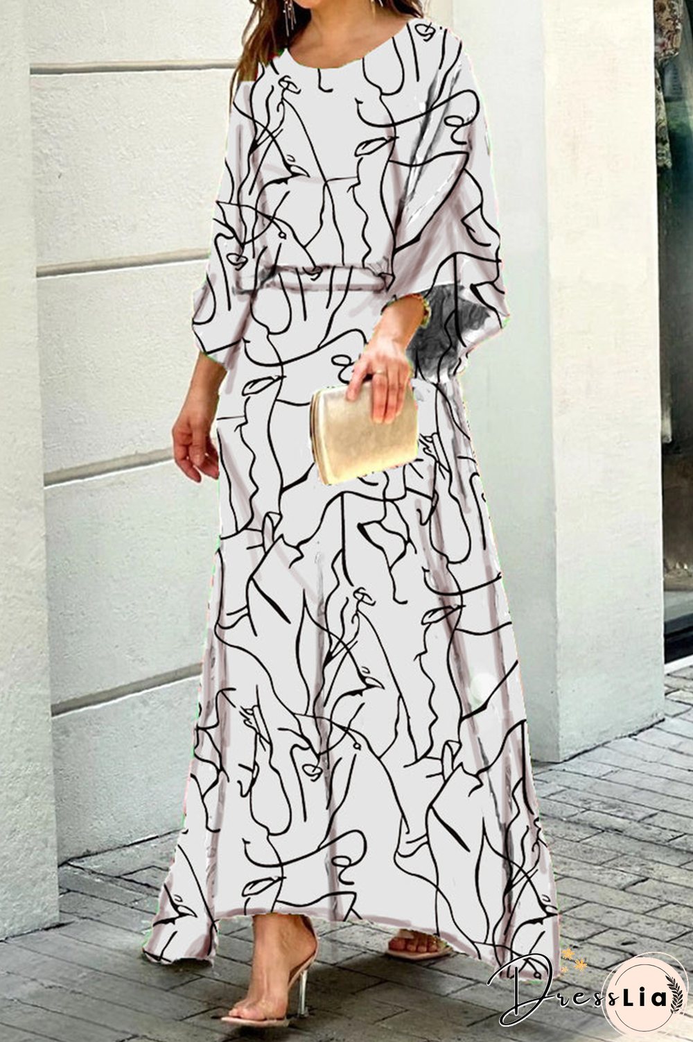 Fashion Print Patchwork O Neck Straight Dresses(8 Colors)