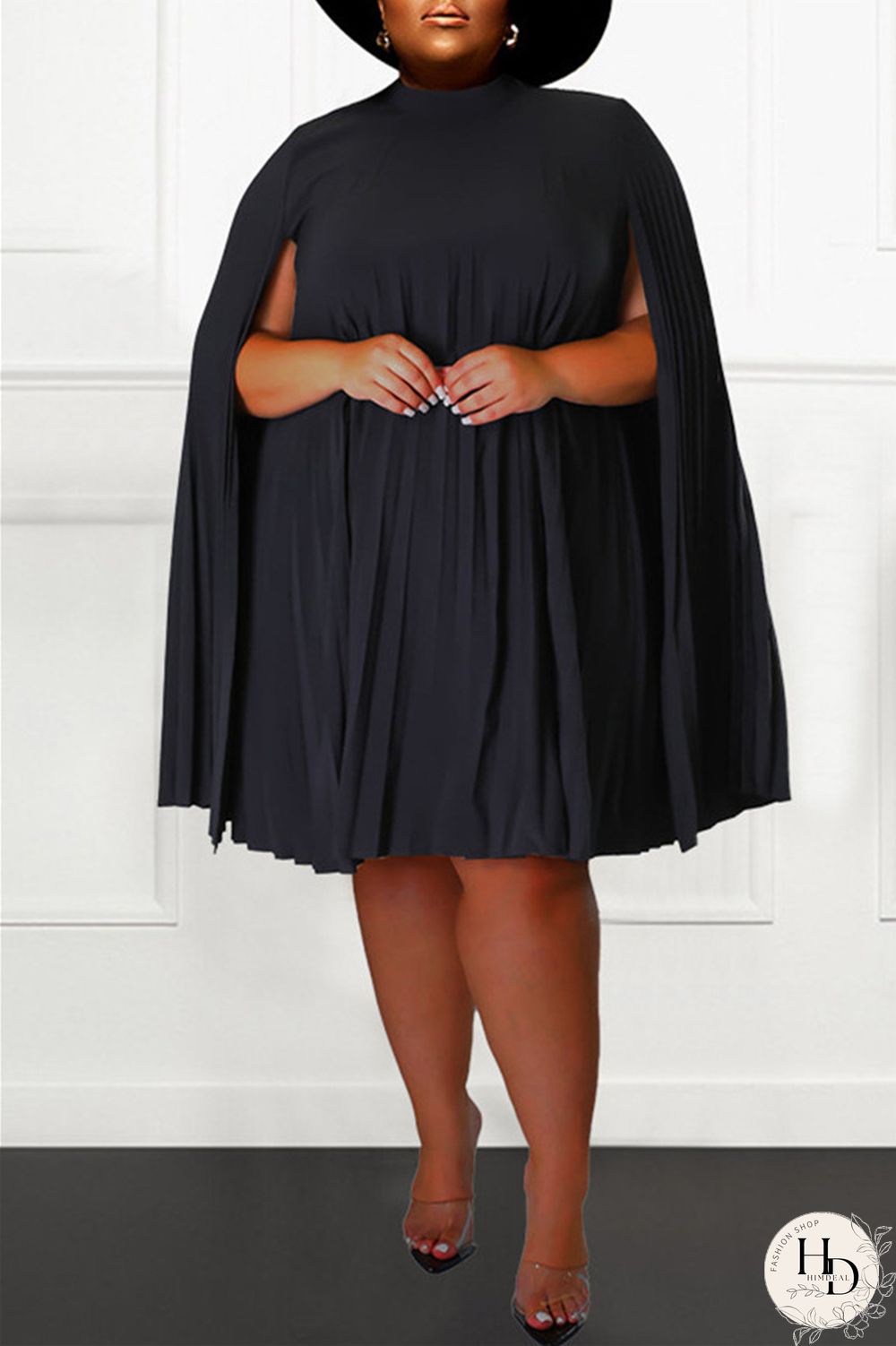 Red Casual Solid Patchwork Fold Half A Turtleneck Plus Size Dresses