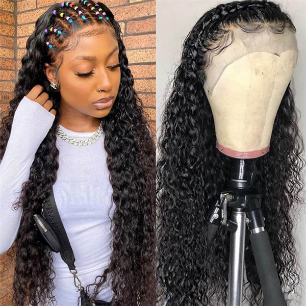 250% Density Transparent Lace Water Wave 360 Lace Frontal Wig Human Hair With Baby Hair