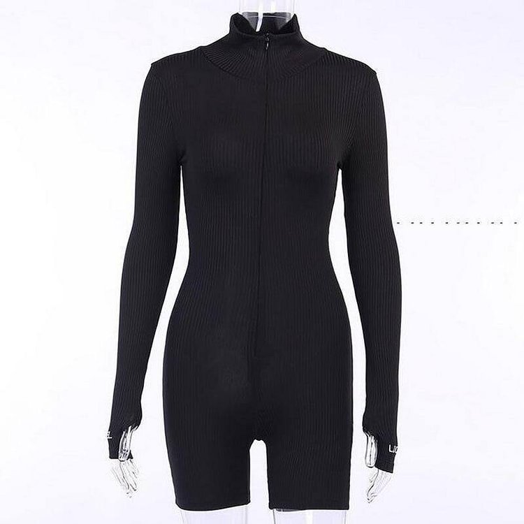 Autumn Ribbed Playsuit Women Long Sleeve Workout Fitness Playsuit Bodycon Romper Women Short Jumpsuit Overalls For Women