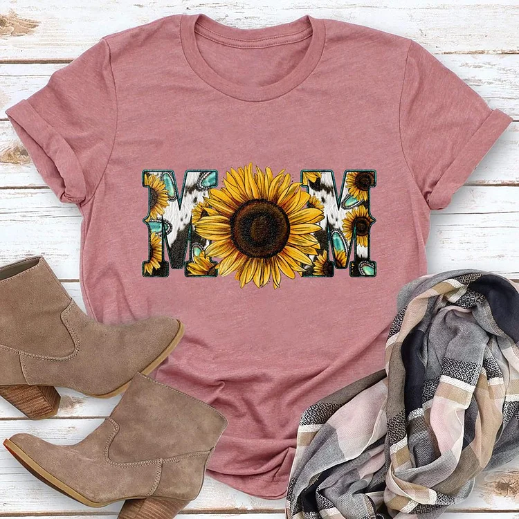 Sunflower Mom Round Neck T-shirt-018310
