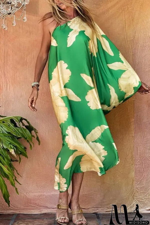 MidiSono - Floral Print One Shoulder Maxi Dress