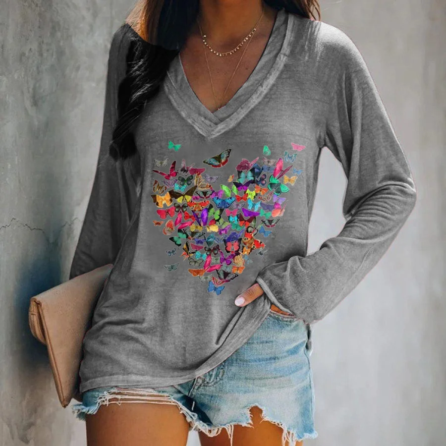 Colorful Butterflies Printed Women's T-shirt