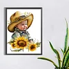 Enfant Cowboy Tournesol Compl&egrave;te Rond Diamant Peinture 30X40CM
