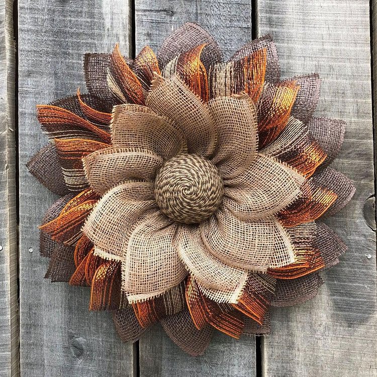 Plaid Poly Burlap Sunflower Deco Mesh Wreath Large Fall Wreath For Front Door