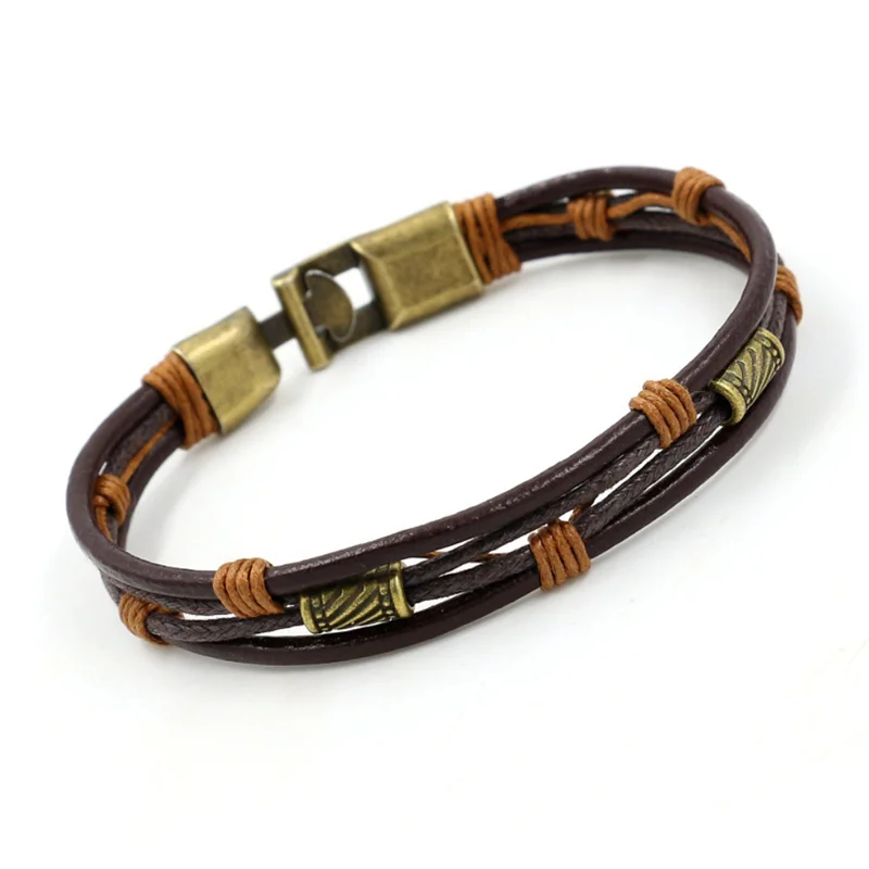 Fashion Multilayer Men'S Leather Bracelet