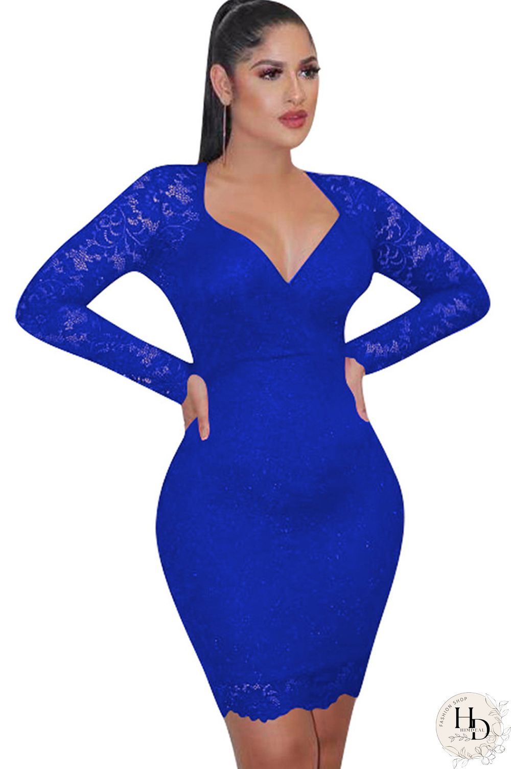 Red Lace Casual Cap Sleeve Long Sleeves V Neck Step Skirt Knee-Length lace Solid Patchwork Broken flower