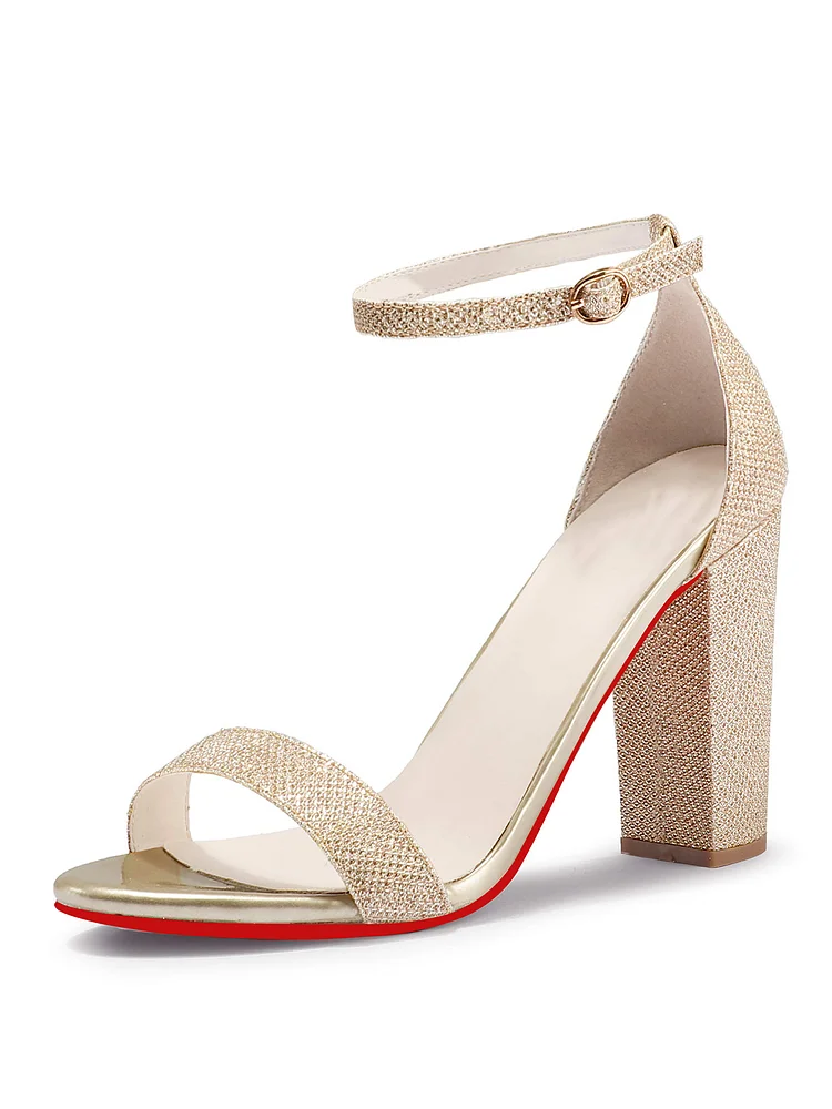100mm Women's  Chunky High Heel Sandal Wedding Bridal Prom Strappy Open Toe Ankle Strap Dress Shoes Bridesmaid Ladies  Red Bottom Pumps