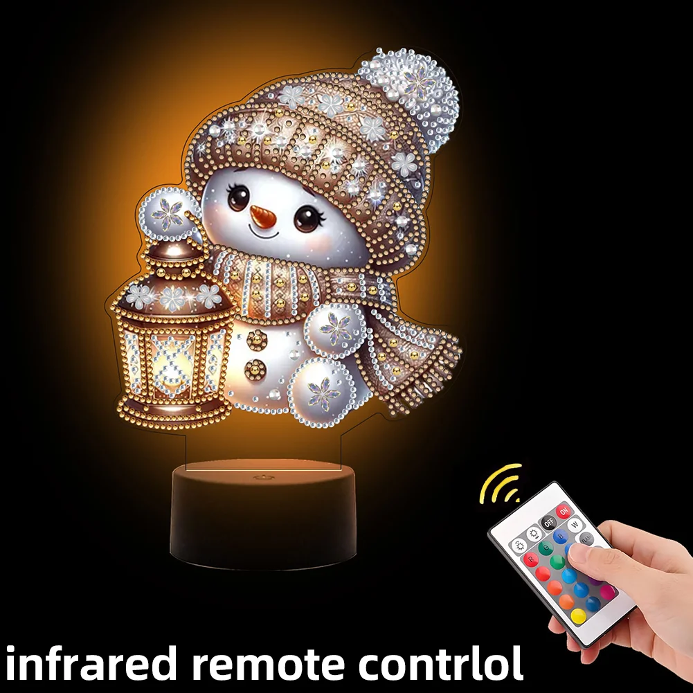 Acrylic Double Sided Xmas Snowman 5D Diamond Painting Night Light for Tabletop