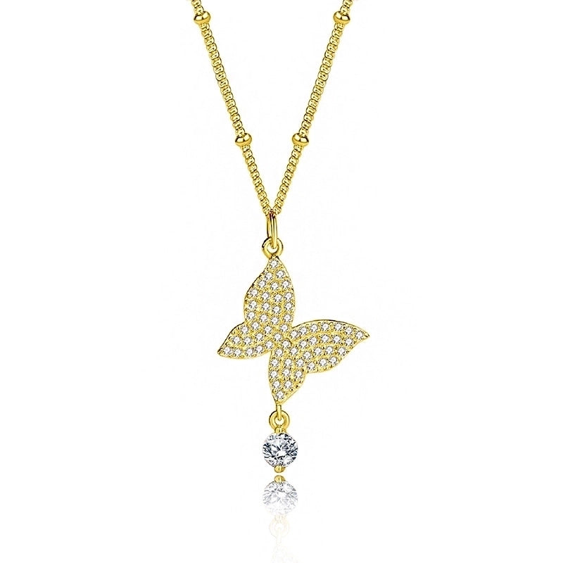925 Sterling Silver Zircon Plating Inlay Butterfly Pendant Necklace