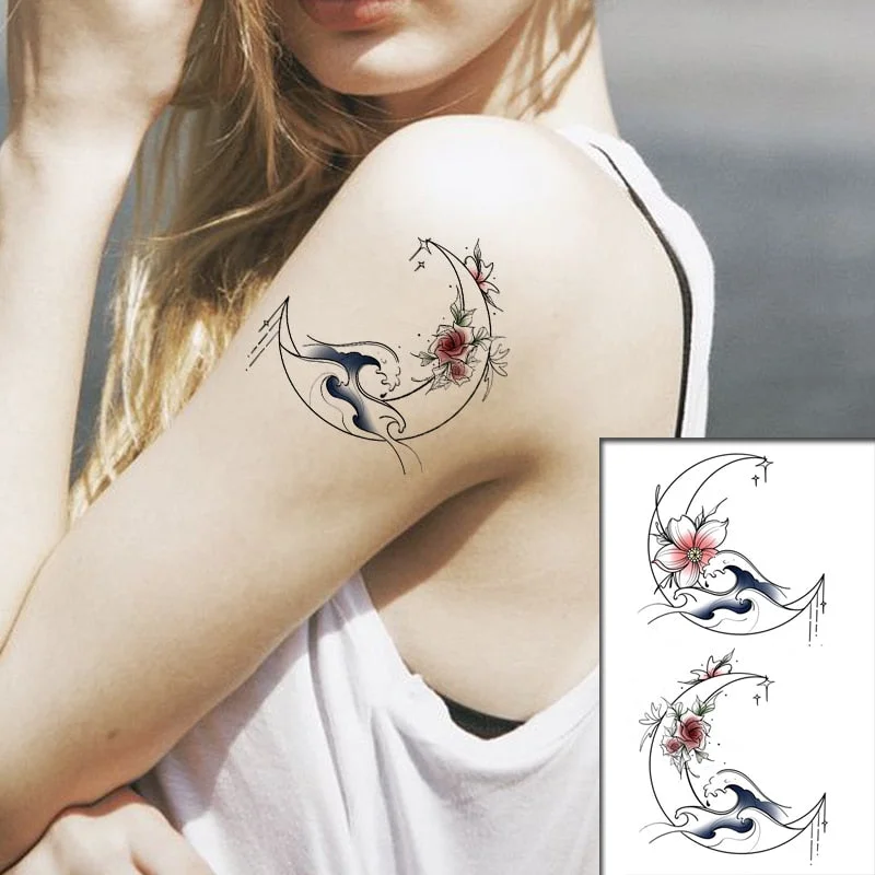 Sketch Rose Flowers Waterproof Temporary Tattoo Sticker Hand Lines Design Fake Tattoos Flash Tatoos Arm Chest Body Art for Women