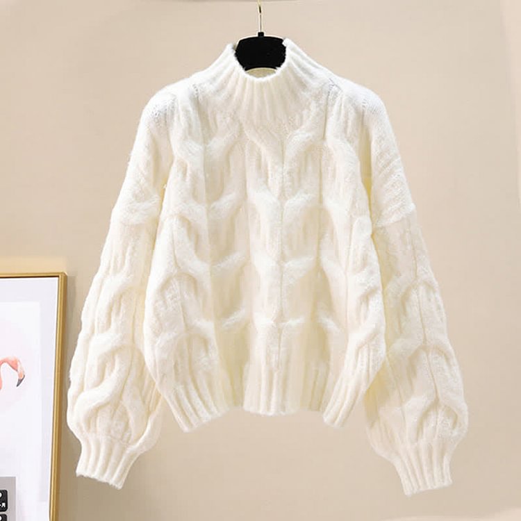 Chic Pure Color Cable Sweater Plush Pants Two Pieces Set - Modakawa modakawa