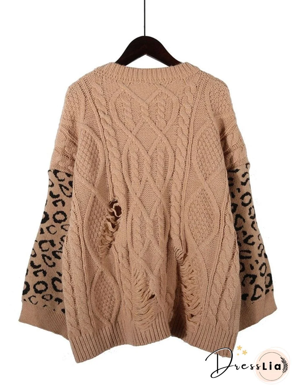 Fall/Winter Twist Leopard Stitching Long-sleeved Round Neck Pullover