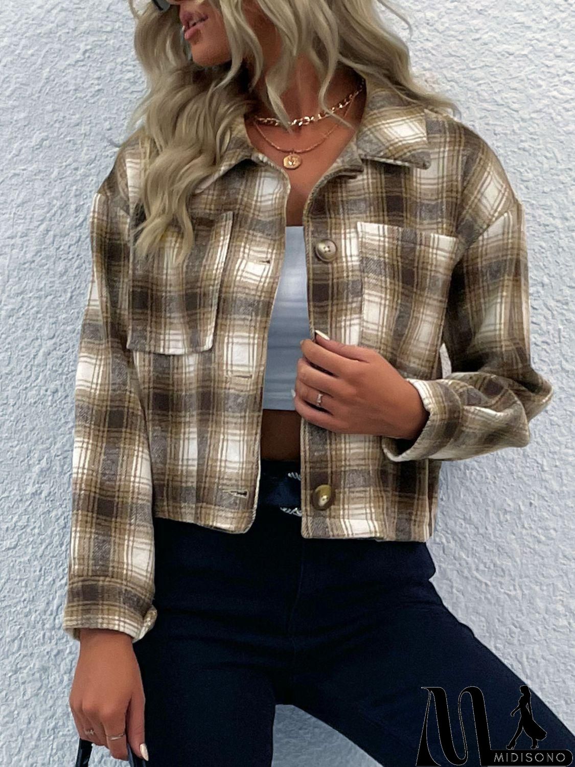 MidiSono - Plaid Button-Up Dropped Shoulder Shacket