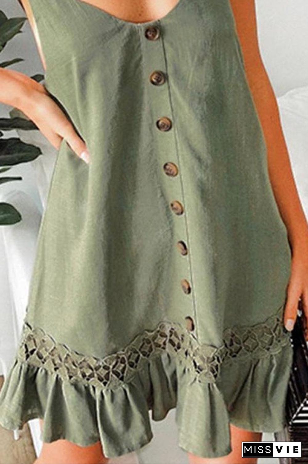 Sweet V Neck Lace Stitching Sling Dress