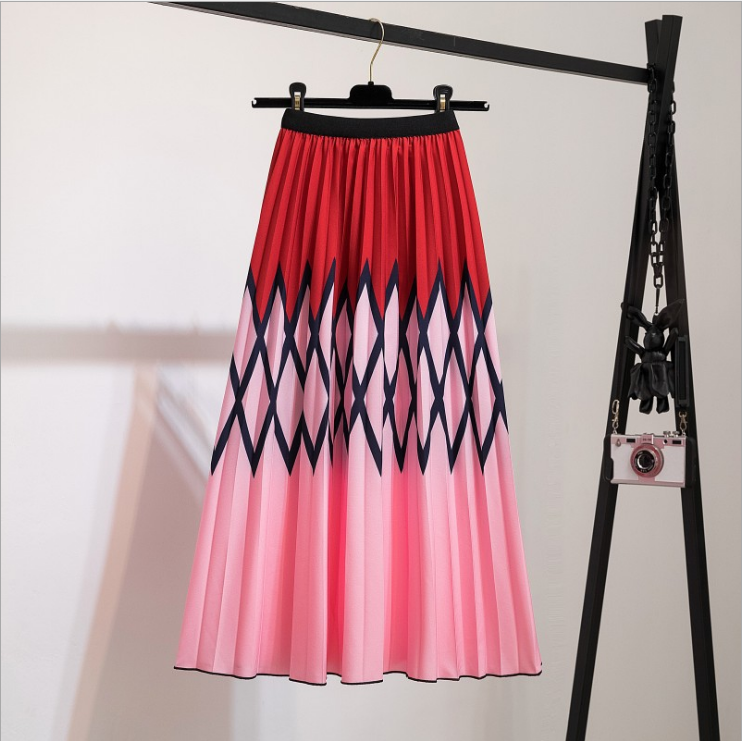 Comstylish Fashion Gradient Print Pleated Skirt