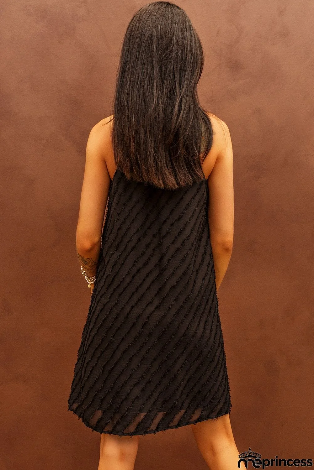 Textured Halter Lace-up Sleeveless Mini Dress