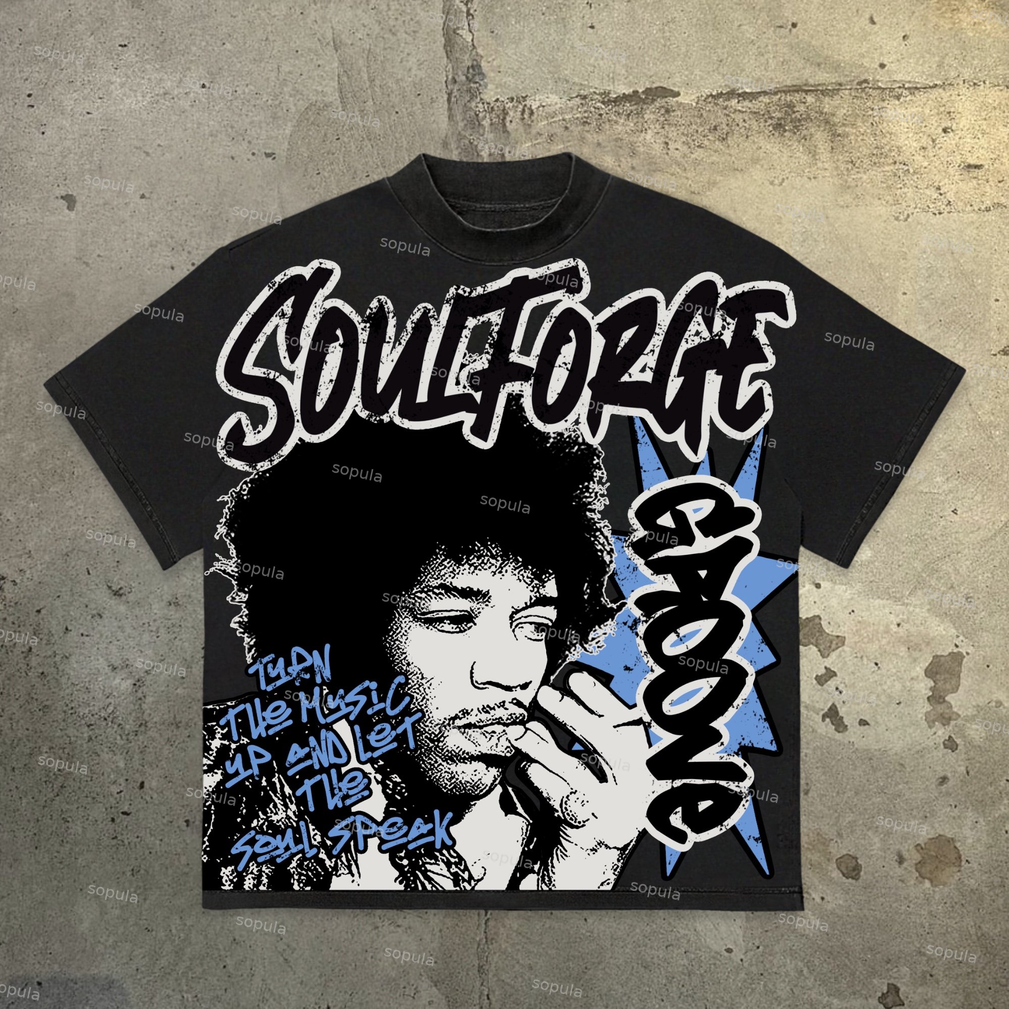 Sopula Jimi Hendrix Soul Forge Makes Vintage Retro Graphics Cotton T-Shirt