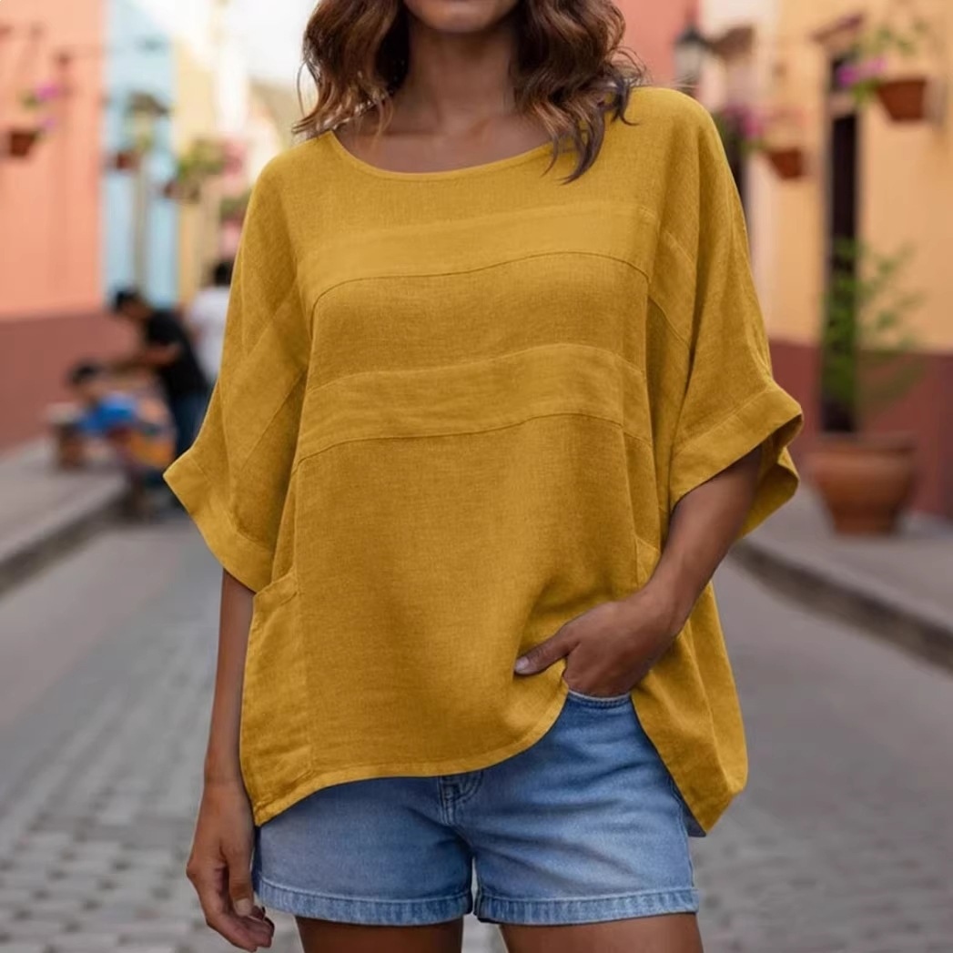 Women's Round Neck Three-quarter Sleeve Casual Loose Top wearshes