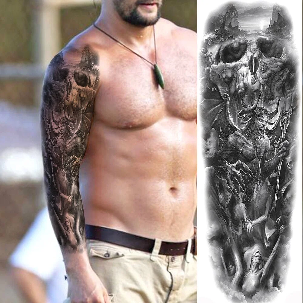 Sexy Full Arm Temporary Tattoos Sticker For Women Men Adult Gun Nun Vines Realistic Fake Tattoo Sleeves Large Tatoos Paste