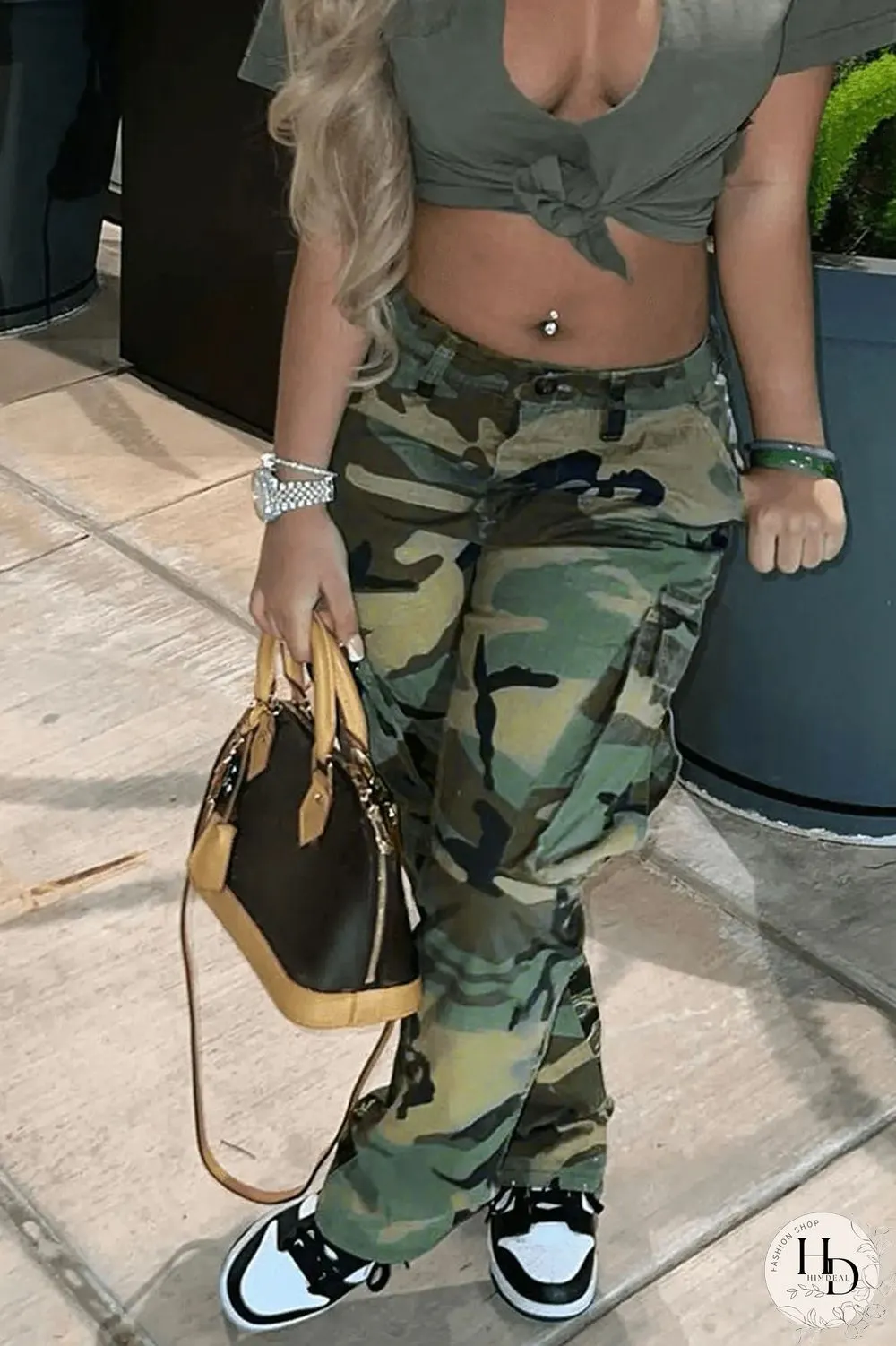 Camouflage Casual Print Camouflage Print Patchwork Plus Size