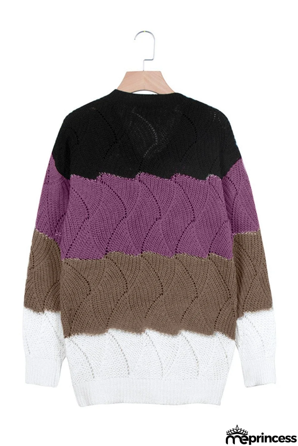 V Neck Colorblock Textured Knit Sweater