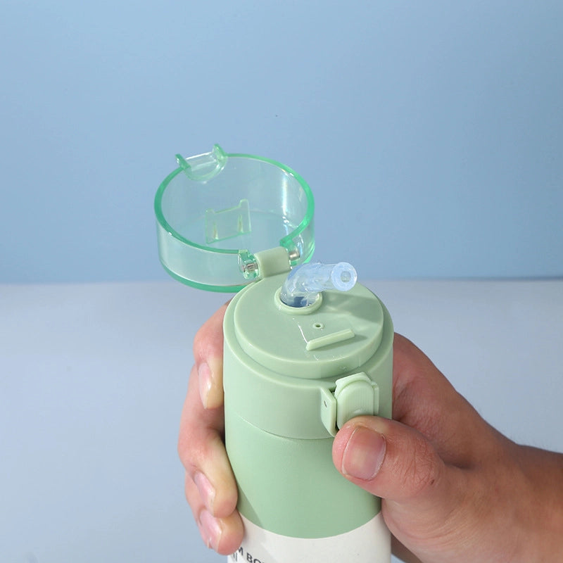 Straw Mini Pocket Cup 304 Stainless Steel Children’s Thermos Cup Cute Portable Straight Body Bounce Cover Water Cup