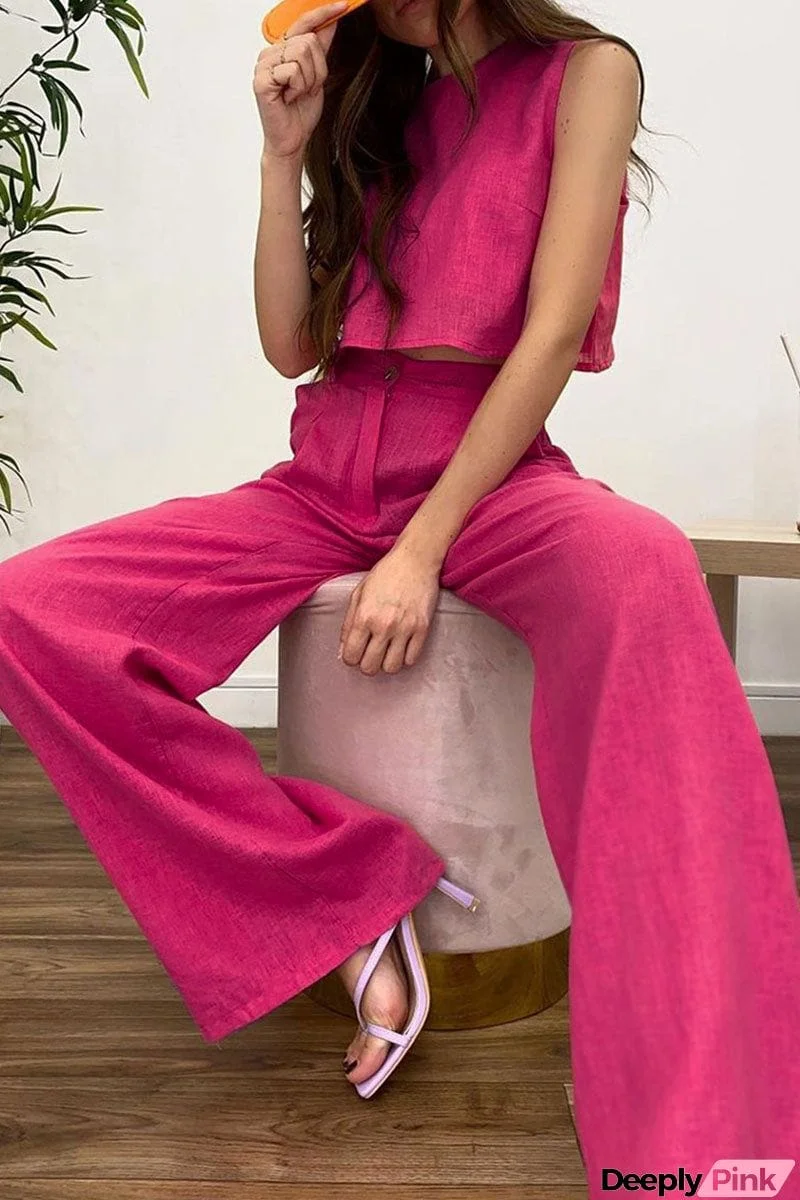 Casual Solid Patchwork O Neck Sleeveless Two Pieces