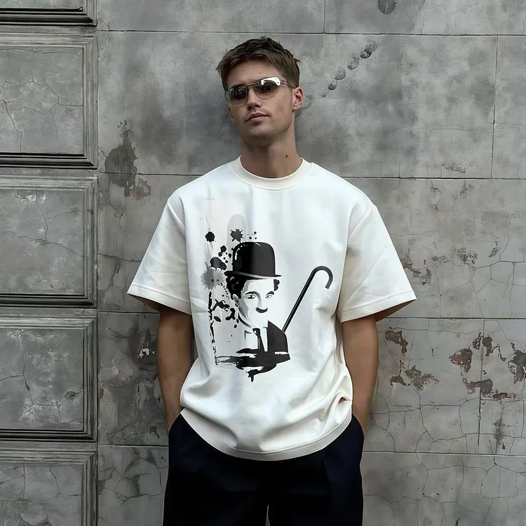 Charlie Chaplin With Bowler Hat And Cane Splatter Art Printed Men's T-shirt
