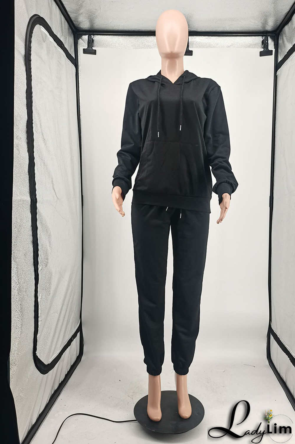 Blue Casual Solid Split Joint Hooded Collar Long Sleeve Two Pieces