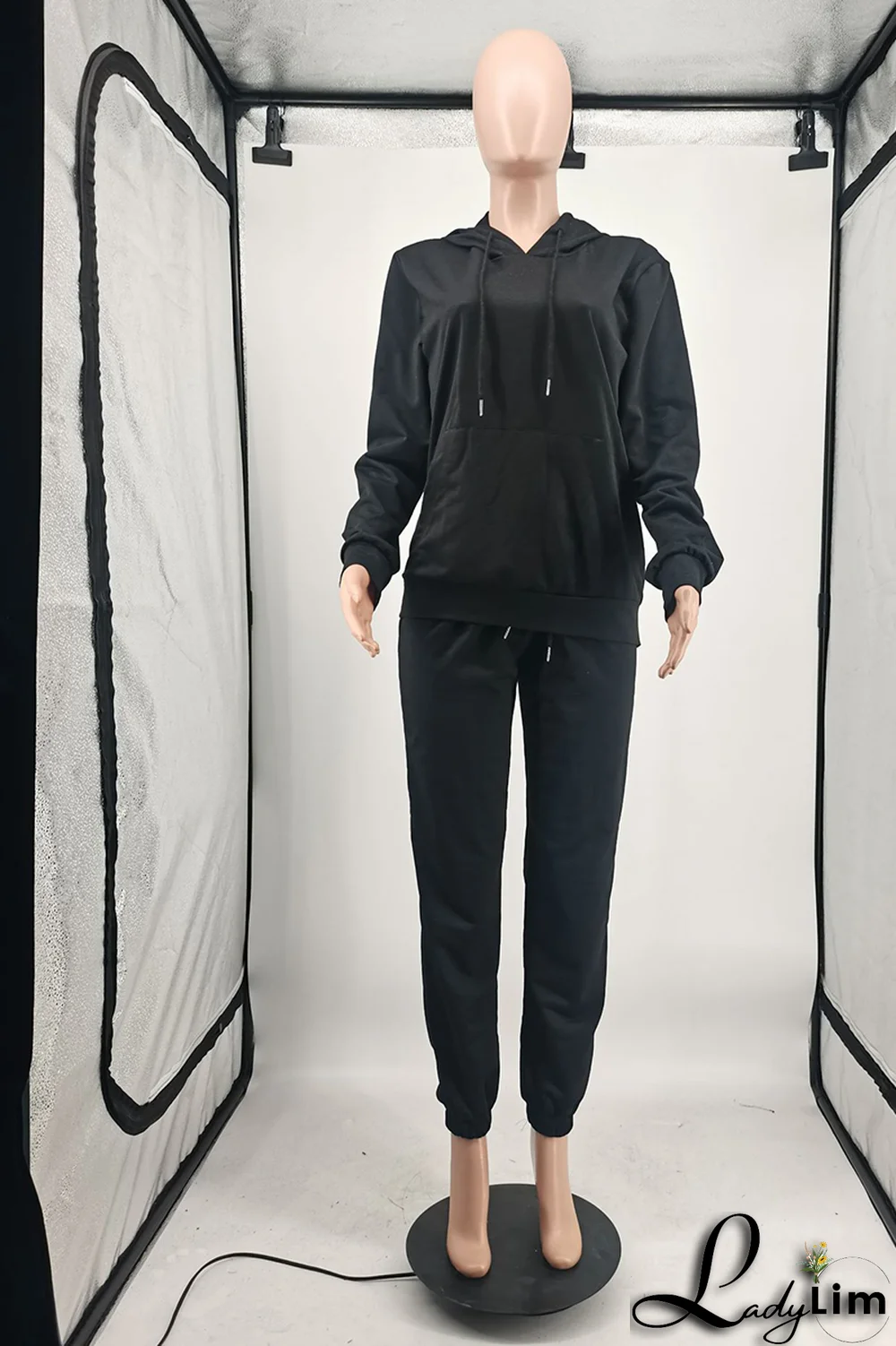 Blue Casual Solid Split Joint Hooded Collar Long Sleeve Two Pieces