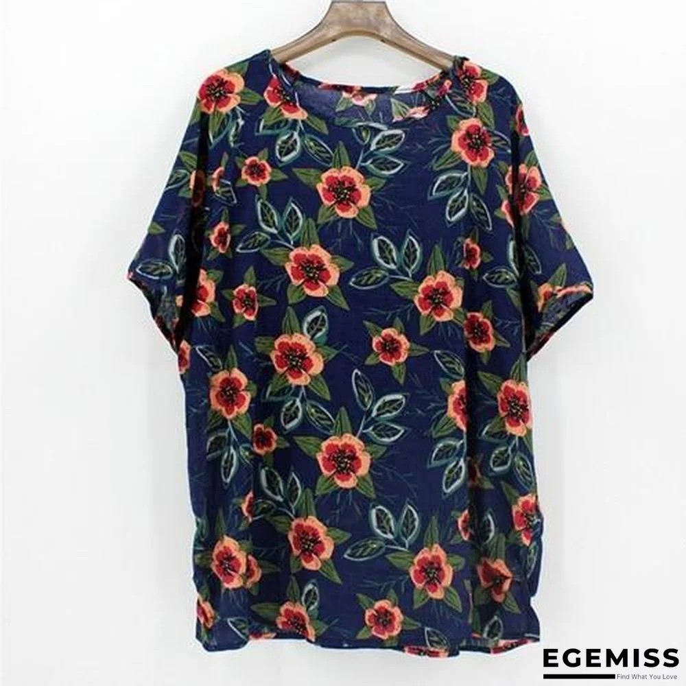 4XL Plus Size Women Batwing Casual Tops Tees Floral Print Cotton Linen Blouses | EGEMISS