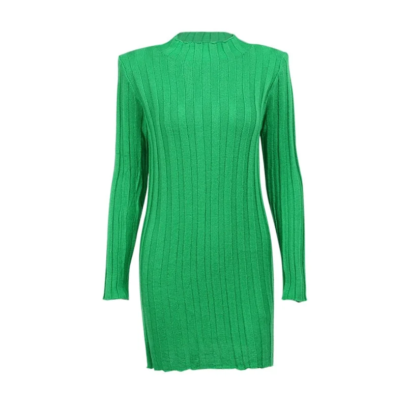 Hawthaw Women Autumn Long Sleeve Knitted Bodycon Green Sweater Mini Dress Knitwear 2021 Fall Clothes Wholesale Items Streetwear