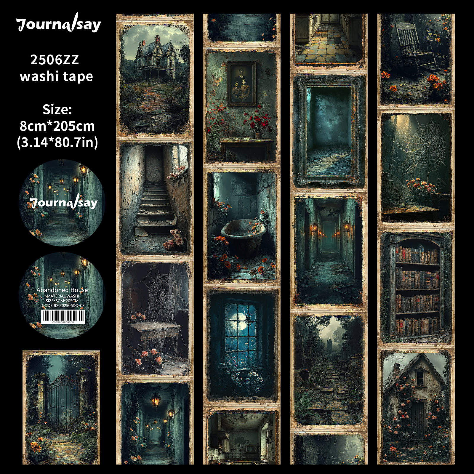 Washi Tape - 80mm*200cm Vintage Dark Abandoned House 