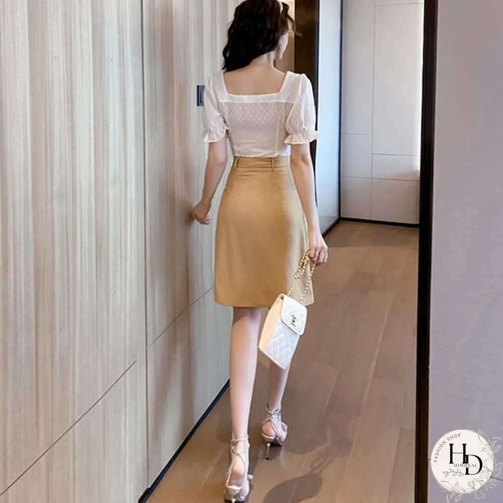 Square Collar Bodycon Two-Piece Set P15451