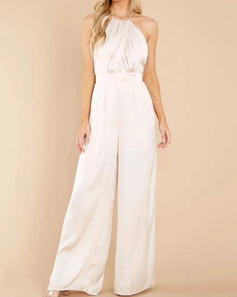 Solid Sleeveless Backless Jumpsuit
