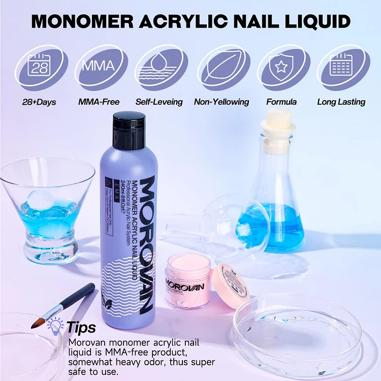 Morovan Monomer Acrylic Nail Liquid - Non-Yellow Nail Monomer Liquid 2PCS  2.5OZ for Acrylic Powder Medium Drying Time