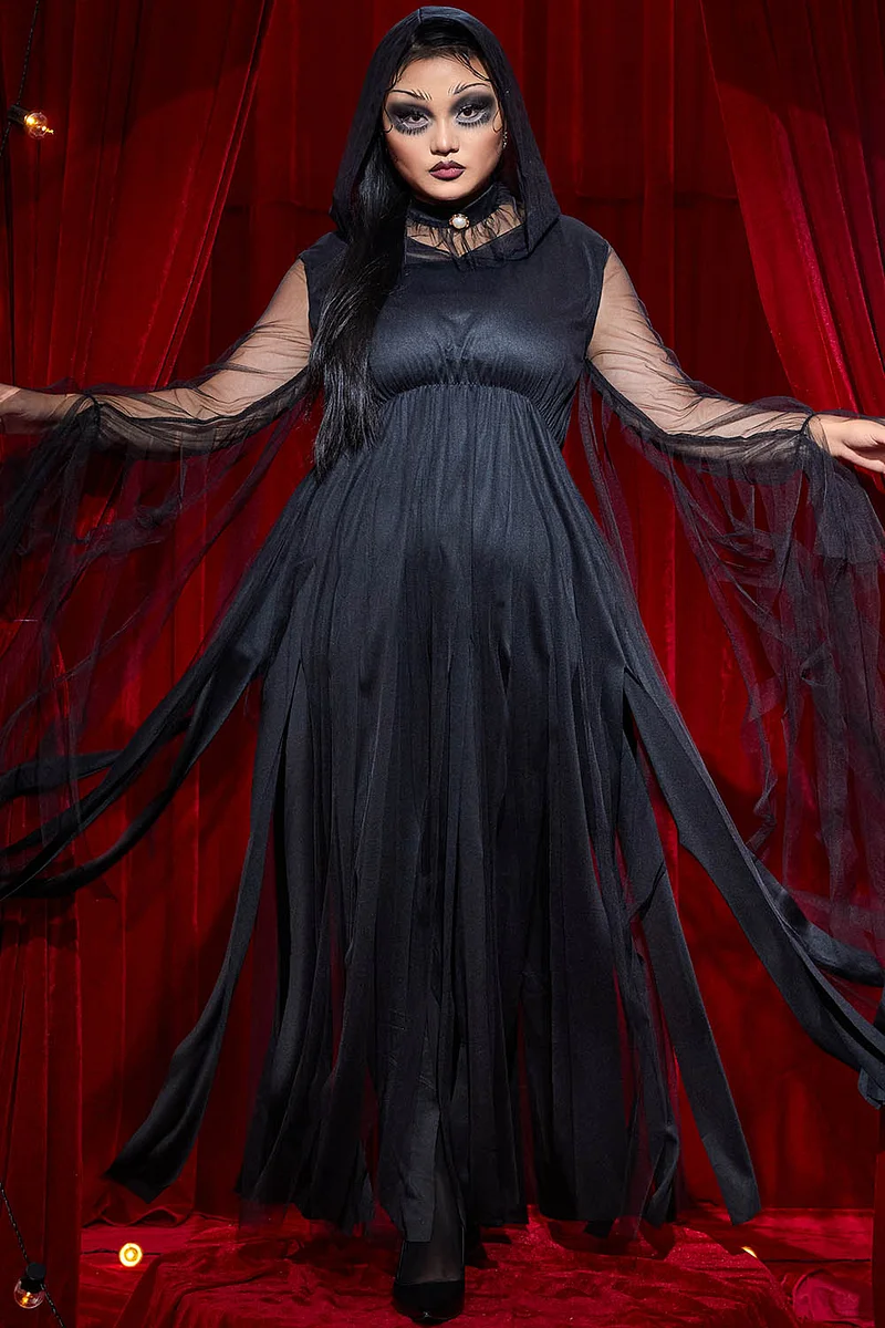 black velvet witch dress Glam Witch Black Velvet Gown With Gold Hoops main image 0