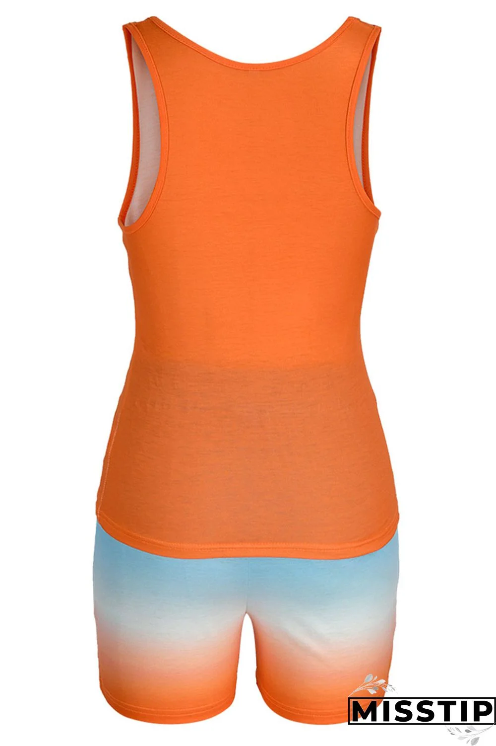 Fluorescent Green Casual Gradual Change Print Patchwork U Neck Sleeveless Two Pieces